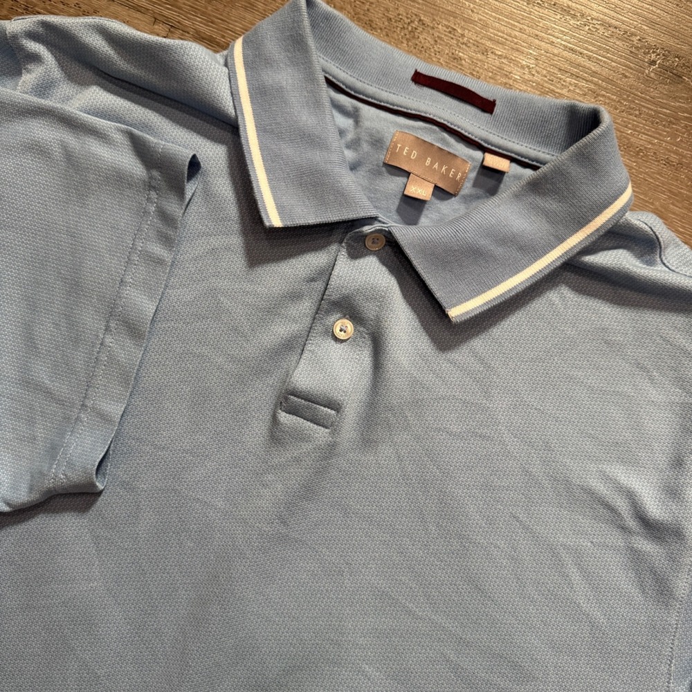 Ted Baker Polo Shirt Mens XXL Light Blue Cotton Textured Modern Preppy Minimal